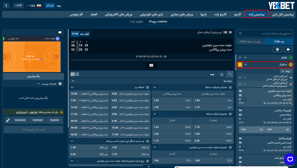 شرط بندی بسکتبال در یک بت